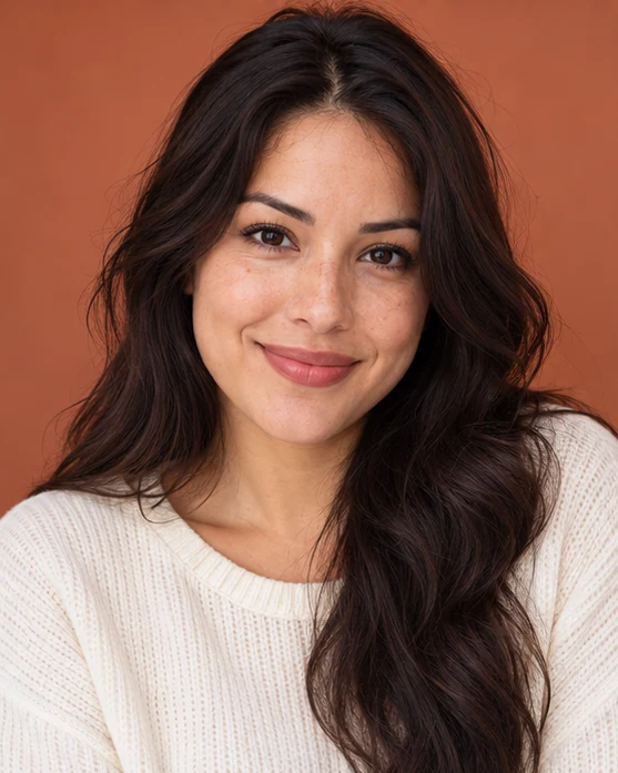 Illustrative portrait with subtly defined eyebrows and visible facial texture