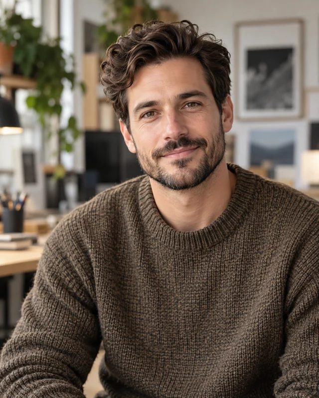 Illustrative creative professional portrait with a clearly visible face