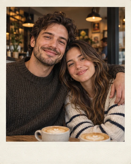 Couple instant photo illustrative concept