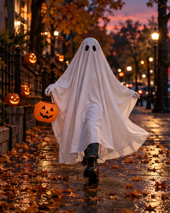 Sheet ghost stroll illustrative concept